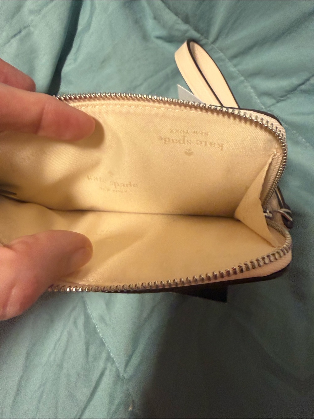 kate spade Cream Floral Appliqué Wristlet with Green and Tan Accents - Picture 6 of 9